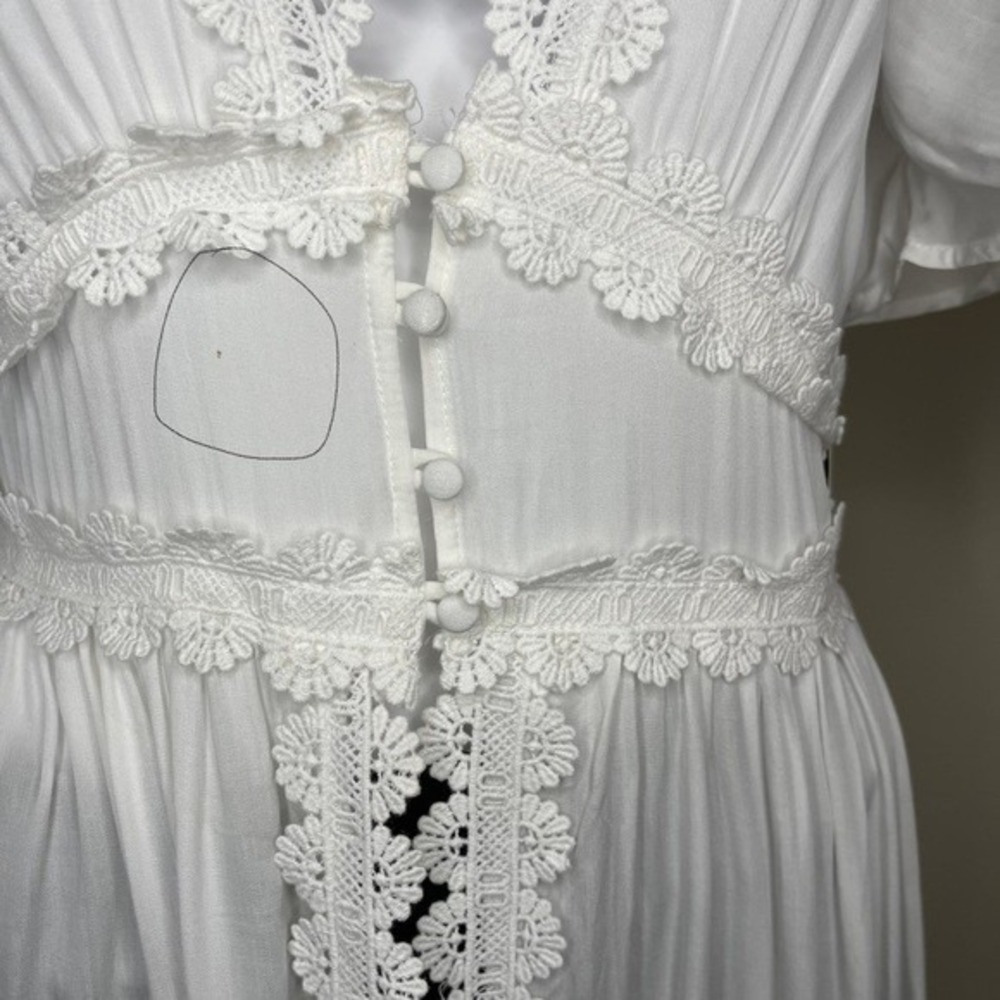 Lulus Bay Breeze White Semi Sheer Short Sleeve Long Flowy Cover Up V Neck XS - Picture 4 of 10